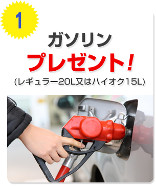 ガソリンプレゼント(レギュラー20L又はハイオク15L)